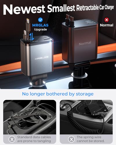 MRGLAS Retractable Car Charger for iPhone 17, 69W 4 in 1 Retractable USB C Car Charger Fast Charging with Built-in Type C Cable Cigarette Lighter Adapter for iPhone 17 16 Pro Max Samsung S25 iPad Air image 2