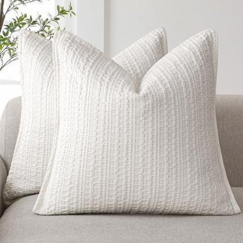 Foindtower Set of 2 Decorative Cotton Waffle Weave...