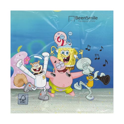 Miniatura 4 de Beensmile,Bob Esponja Cumpleaños, Servilletas De Papel, Artículos De Fiesta, Fiestas, Celebraciones Y Cumpleaños Infantiles, 20 Unidades 16.5 X 16.5 Cm