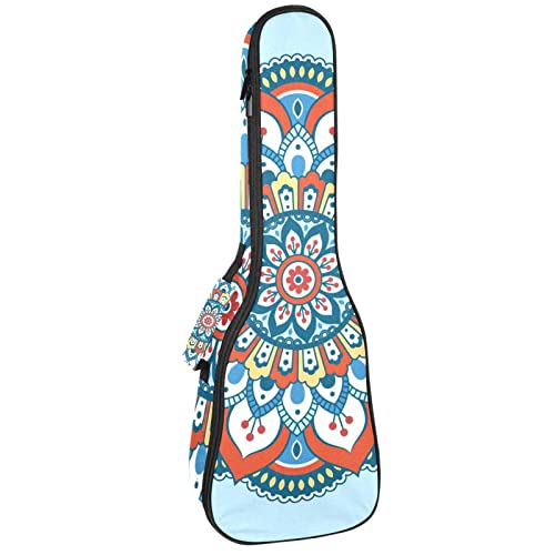 Housse de ukulélé ténor imperméable et rembourrée motif mandalas bleu