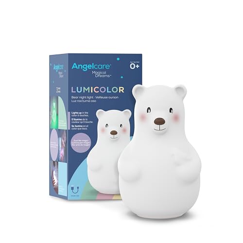 Image of Angelcare Lumicolor Bear Baby Night Light, Color-Changing and Rechargeable Kids Night Light