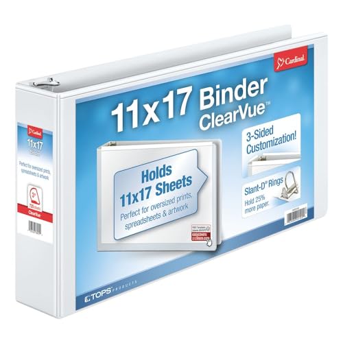 Cardinal® Slant-D® Ring 11″ x 17″ Tabloid ClearVue™ Binders, 3″ Rings, 63% Recycled, White