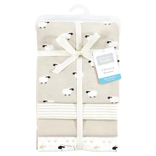 Image of Hudson Baby Unisex Baby Cotton Flannel Receiving Blankets, Taupe Sheep, One Size