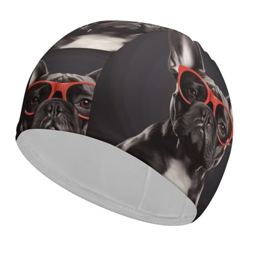 Badekappe, hohe Elastizität, französische Bulldogge, Langhaar, Schwimmkappe für Erwachsene, wasserdicht, rutschfest, für Damen, Stoff-Badekappe