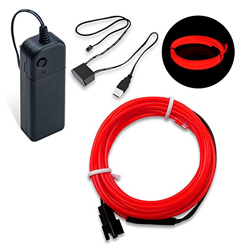 SZMAITOU Red EL Wire Lights with USB Inverter Battery Pack, 16ft Multifunctional Portable