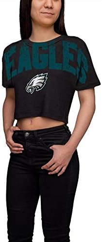 FOCO NFL Womens NFL Team Logo Ladies Fashion Distressed Wordmark Petite Size Crop Top Shirt - Image 2
