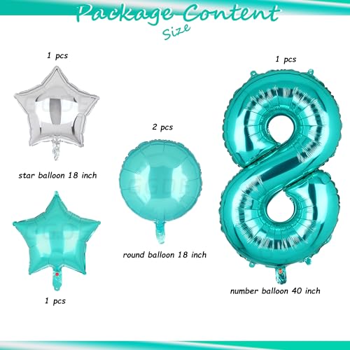 Image of Teal Blue Number 8 Balloons 40 Inch 8th Birthday Mermaid Theme 5 Pcs | Big Helium Mylar Digital Balloon Anniversary Wedding Party Decor Supplies