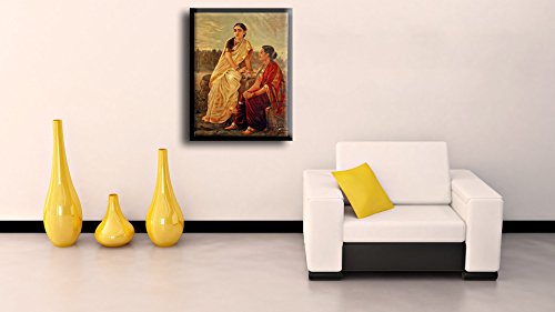 Image of Tallenge - Radha with Sakhi - Raja Ravi Varma Mythology Collection - Medium Canvas - Framed (18 x 24 inches)