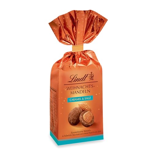 Lindt Schokolade | Weihnachtsmandeln Caramel & Salz Beutel | 100g | karamellisierte Mandeln in Vollmilchschokolade mit Salz, Zimt & Koriander verfeinert| edles Schokoladen-Geschenk zu Weihnachten