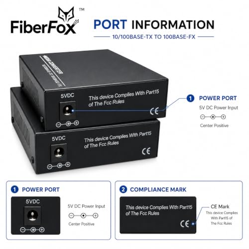 Image of FiberFox Single Fiber Media Converter Pair 10 /100Mbps | HTB-3100A & HTB-3100B | SC BiDi Single Mode 25KM | RJ45 Ethernet to Fiber Converter | 100Base-FX to 10 /100Base-TX | Includes 2 Power Adapters