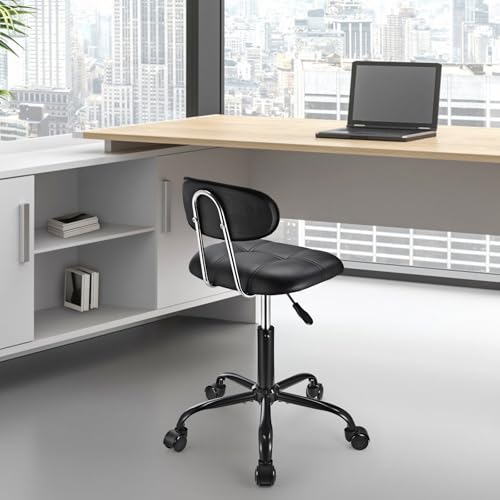 Image of Square Rolling Stool with Backrest Height Adjustable Chair Swivel Drafting Chair Stool Chair with Wheels Stable Base Foot Black