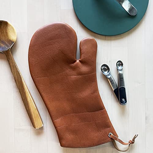 Premium 100% Usa Leather Oven Mitt - 100% American Leather Mitts | Heat Resistant Kitchen Gloves, Brown Leather #TOP6