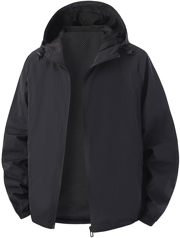 Mens Hooded Casual Jacket Simple Solid Color Lightweight Outdoor Shell Outerwear Jackets for Men