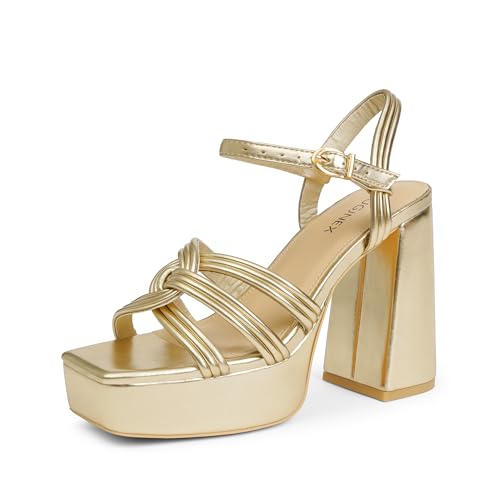 Women‘s Platform Chunky High Heels Square Open Toe Sandals with Ankle Strap y2k Shoes for Party, Prom