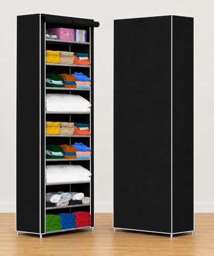 Image of YouCopia Collapsible Wardrobe 9 Shelves Storage Clothes Storage Rack Quick Wardrobe /Cabinet /Multipurpose Storage Rack, Foldable, Collapsible Fabric Organizer for Home Office (Black, 9-Layer)