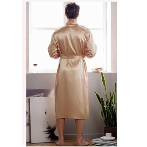 Men Satin Bath Robe Calf Length Bathrobes Chic Fall Baggy Comfy Pocket Long Sleeve Nightwear3