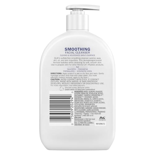Olay Face Wash Daily Facial Cleanser with Retinol, Peptides and Glycerin, Smoothing and Hydrating Anti Aging Face Wash, Sulfate Free Cream Cleanser for Mature Skin, Daily Use, 16 Oz - image 4