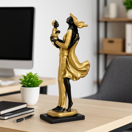 Image of Xtore Lavish Golden Black Resin Couple Statue with Child for Home Decor (Pack of 1, Black & Golden)