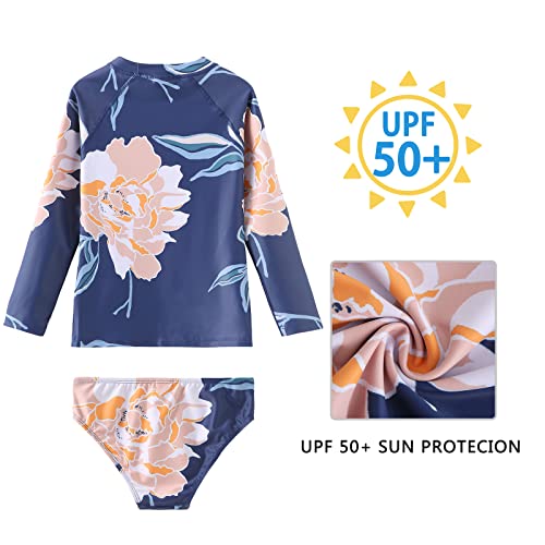 Image of Girls Two Piece Rash Guard Swimsuits Set Long Sleeve Bathing Suit with UPF 50+ Sun Protection Kids Sunsuits Swimwear Set