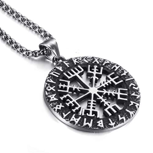 Elfasio Mens Stainless Steel Chain Viking Valknut Pirate Compass Pendant Necklace Jewelry 18 inch