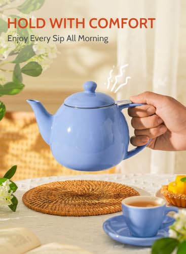 Image of Sweese Porcelain Teapot 27 oz with Infuser for Loose Leaf Tea, Dusty Blue