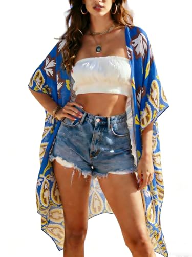 Image of Spicy Sandia Kimonos for Women Floral Beach Cover Up Loose Swimsuit Bathing Suit Coverup Cardigan for Summer Swimwear