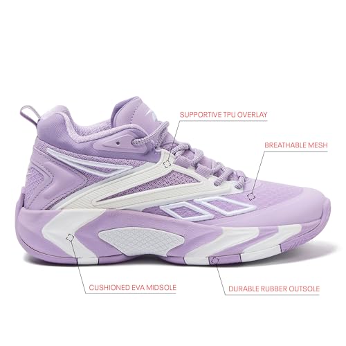 Reebok Zone Breaker High Top Sneakers Court Sport Basketball Shoes for Women, Orchid Bloom/Bright White, 7.5 Medium - image 2