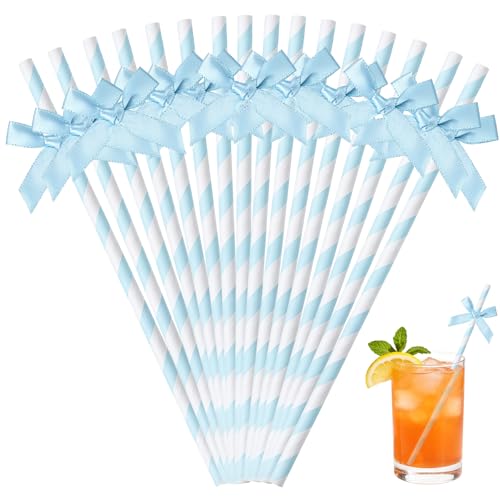 36 pitillos de papel azul con lazo para fiesta miniatura 1