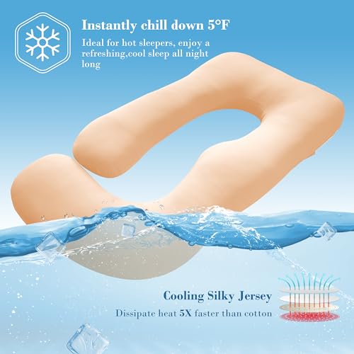Image of Cute Castle polyester Cooling Cover Pregnancy Pillows, Soft U-Shape Maternity Pillow with Removable Cover - Full Body Pillows for Adults Sleeping - Pregnancy Must Haves - Jumbo 57 Inch - Brown