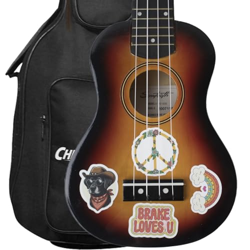 Design Your Own Ukulele Kit – Sunburst Soprano Ukulele Starter Pack with Colorful Vinyl Stickers and Beginner Chord Chart & Songs – Fun Music Gift for Kids, Teens & Adults - Thumbnail 7
