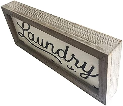 Wooden Laundry Signs for Laundry Room Wall Decor 12" X 5", Rustic Embossed Retro Metal and Wood Framed Sign for Modern Farmhouse Home Wall Art Hanging Decoration