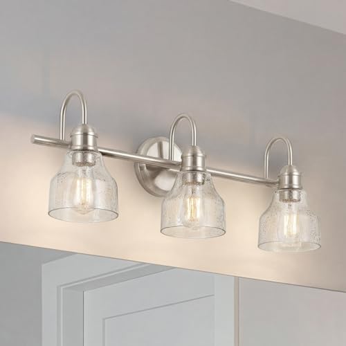 Kichler Avery 24" 3 Light Bathroom Vanity Light in Brushed Nickel, Vintage Bathroom Wall Mount Fixture with Clear Seeded Glass, (24" W x 9.25" H), 45973NI by Kichler - Image 2