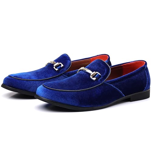 Image of COSIDRAM Mens Dress Shoes Business Luxury Velvet Loafers for Party Prom | Elegant metal buckle ornament, luxe velvet texture, classic slip-on silhouette for wedding, prom and evening formal events