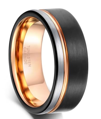 Bague de fiançailles pour homme tungstène tricolore 8mm de luxe