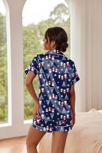 Image of Ekouaer Pajamas for Women Set Silk Satin Pjs Button Down Sleepwear Summer Loungewear Top and Shorts Lounge Set S-XXL