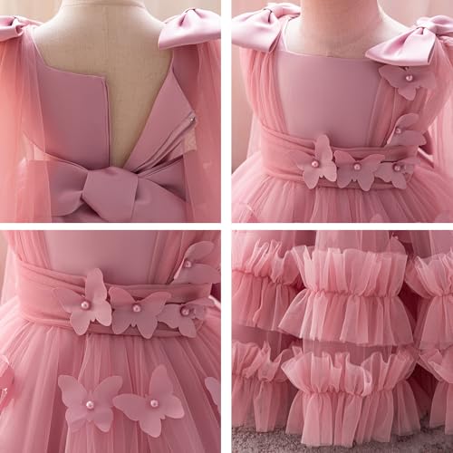 IDOPIP Toddler Baby Girls Butterfly Dresses Tulle Tutu Pageant Wedding Flower Girl Dress Princess Birthday Party Bowknot Gown4