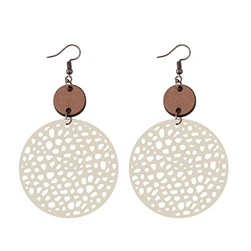Wooden Round Geometric Earrings Retro Hollow Out Circle Earrings Big Lightweight Statement Jewelry Suitable for Women