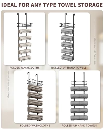 image for Aetyord Hanging Towel Racks for Bathroom No Drill - 6-Tier Over The Do