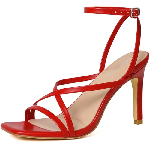 Image of Mostrin Strappy Heels for Women Square Open Toe Lace Up Heeled Sandals Ankle Strap Sexy Stiletto High Heels for Party, Prom, Dating, Wedding
