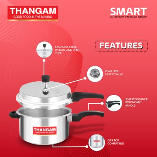 Image of Thangam 12 Litre Aluminium Pressure Cooker | Heavy Gauge Cooker for Gas Stove | Durable Virgin Aluminium Body | Fast Cooking Silver Kitchen Cookware