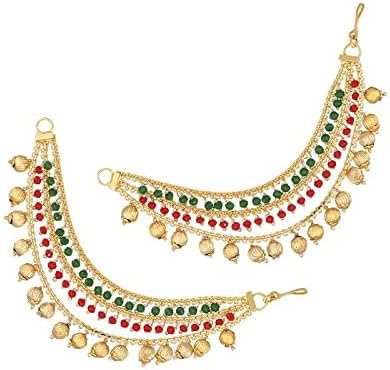 Champaswaralu Style Pearl Hair Chain Jhumka Earrings for Women & Girls | 3 Layer Ear Chain for Bridal Look | Gold Plated Kanoti with Moti | Traditional Jewellery
