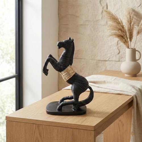 Image of Modern Rearing Horse Statue, Abstract Black Stallion Sculpture for Home Decor | Minimalist Resin Horse Figurine Accent for Living Room, Office Desk |(Modern Horse-2)