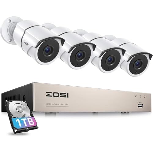 ZOSI 3K Lite 8CH Home Security System with 1TB HDD, AI Human/Vehicle Detection, 4pcs 1080P Weatherproof Outdoor Cameras, Night Vision, One Way Audio,