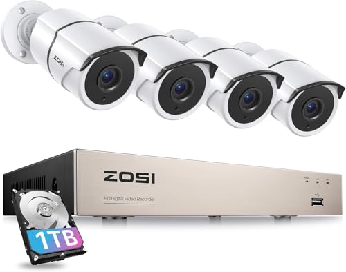 Image of ZOSI 3K Lite 8CH Home Security System with 1TB HDD, AI Human /Vehicle Detection, 4pcs 1080P Weatherproof Outdoor Cameras, Night Vision, One Way Audio, H.265+ 8 Channel DVR for 24 /7 Recording