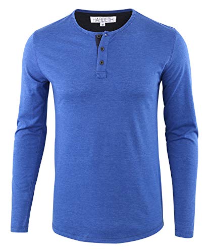 HARBETH Men's Regular Fit Long Sleeve Athletic Henley Shirt Active Jerseys Tee H.Blue/Navy XXL