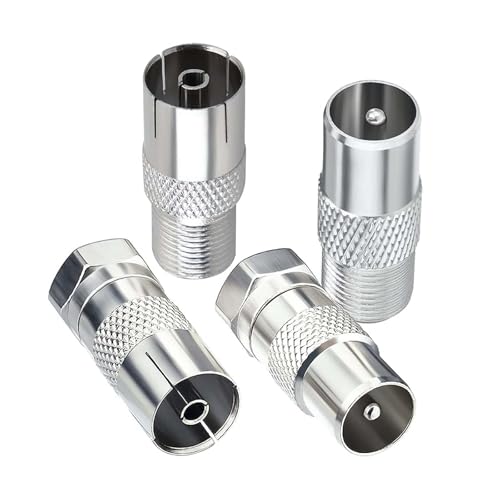 Wzhiy 4-Pack F Type to Coax Adapter Kit for Antenna Satellite TV Aerial Connectors Male & Female TV Aerial Adapter for AntennaHDTV DVR Satellite Router Modem Audio/Video Equipment