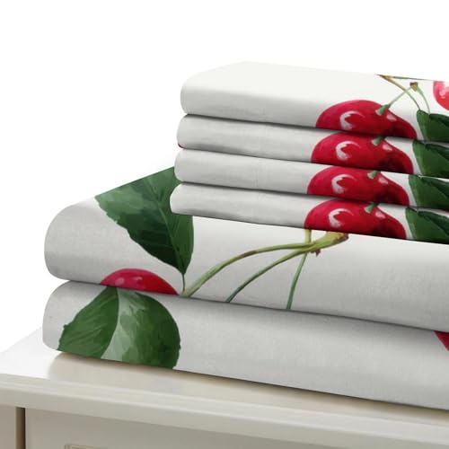 Drap de couette cerises 3D imprimé en microfine illustration aquarelle - 7