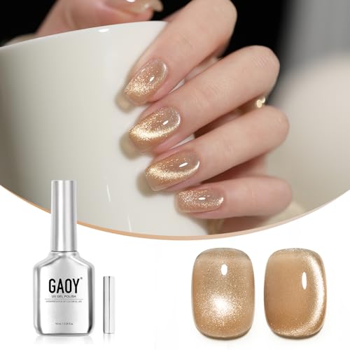 GAOY Jelly Gold Cat Eye Gel Nail Polish 16ml Glitter Holographic Nail Polish with Magnet Reflective Translucent UV Gel 2954 Sunlit Forest