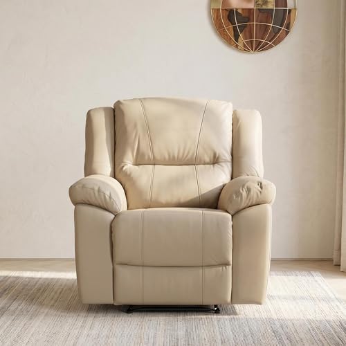 Image of Royaloak Milan Italian Half Leather 1 Seater Recliner | Genuine Leather (Body Touch) | High Backrest | Tufting Design | Padded Armrest | Pocket Springs | Sturdy Footrest