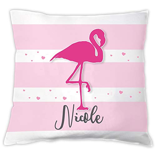 4you Design Personalisiertes Deko-Kissen -Flamingo- mit Namen - Zierkissen mit Flamingo-Motiv als Geschenkidee für Mädchen – Geburtstagsgeschenk für Frauen